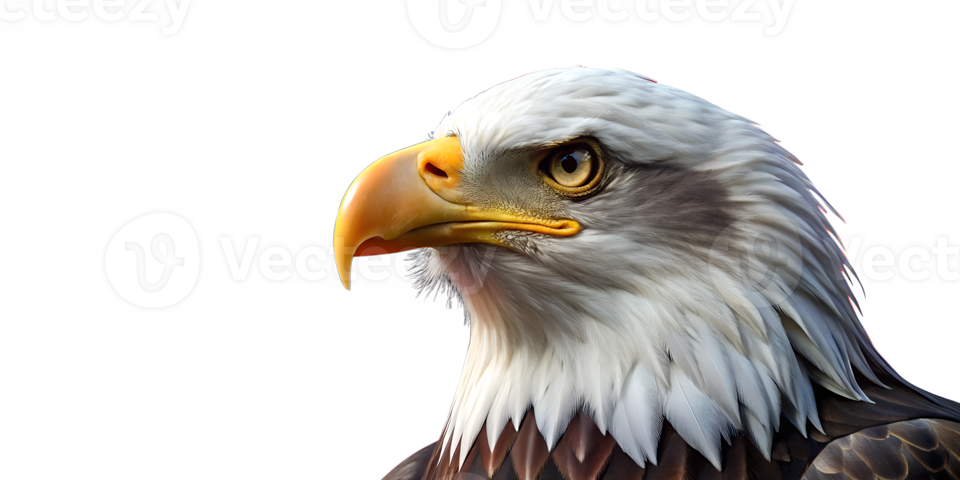 Bald eagle displaying its majestic features and fierce gaze, cut out transparent png
