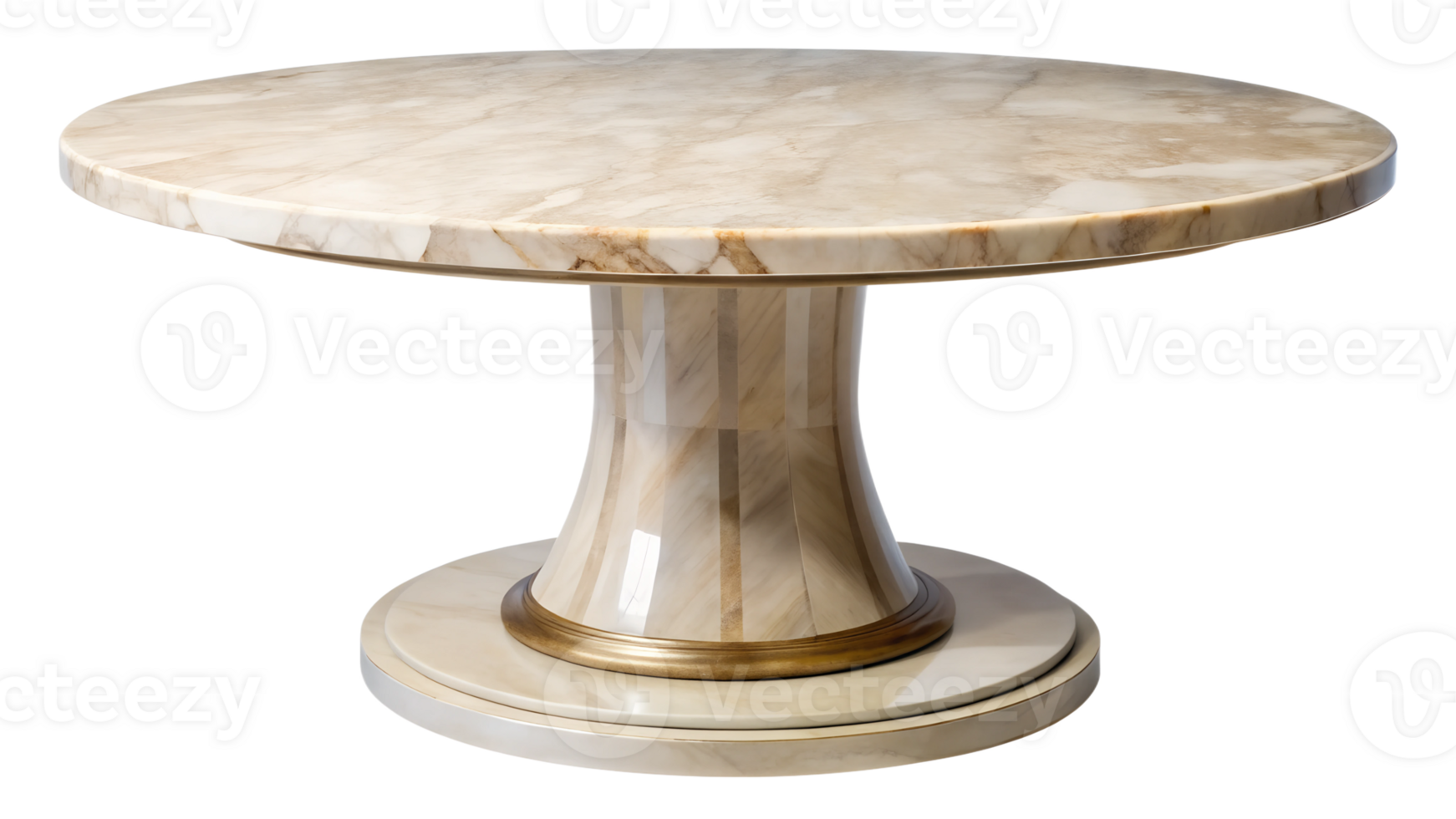Elegant round marble dining table with a sleek pedestal design, cut out transparent png