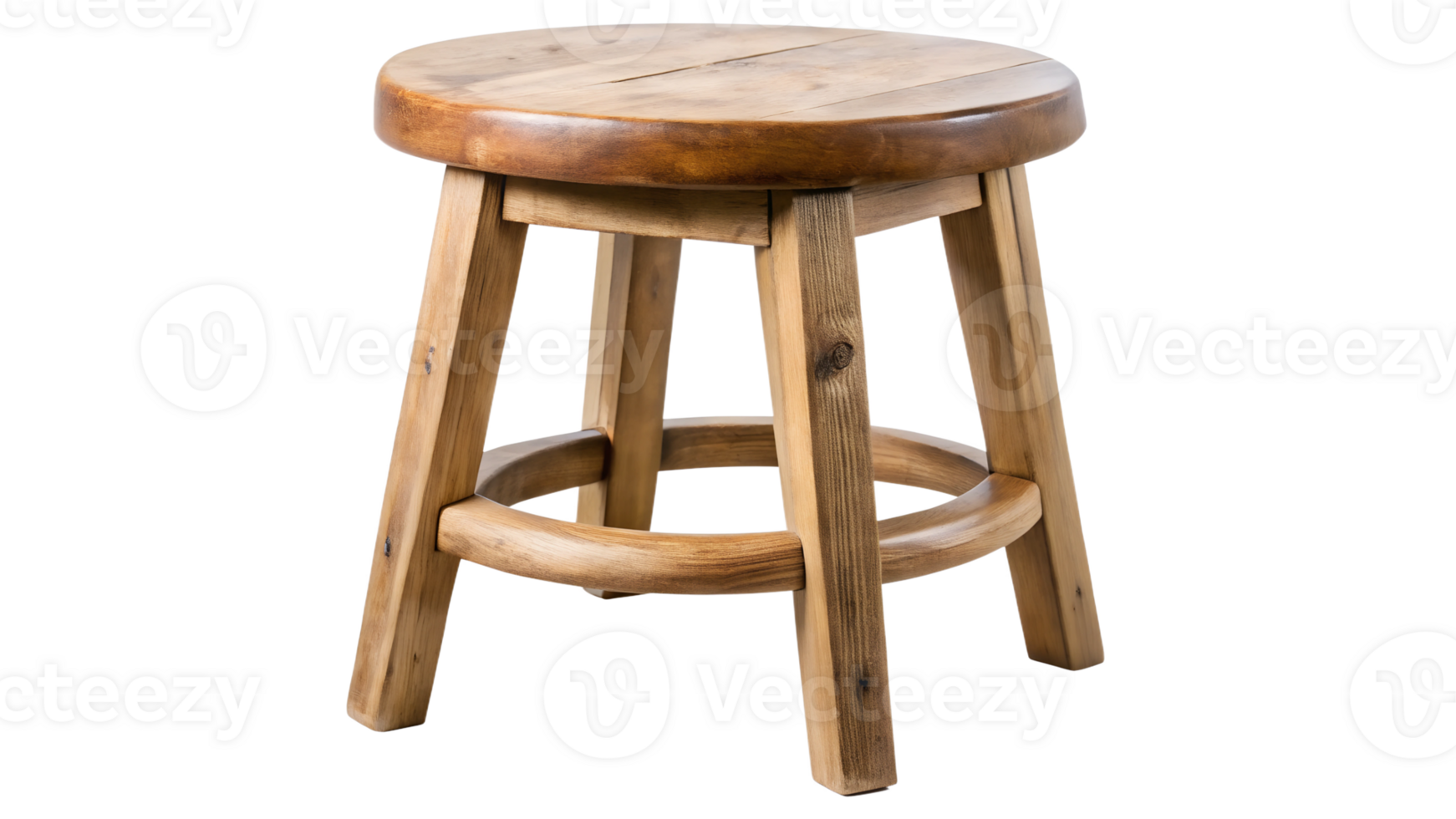 Natural wooden stool in a cozy indoor setting during daylight, cut out transparent png