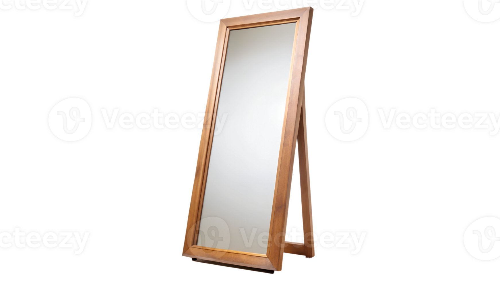 Full-length wooden mirror with a sleek design in a bright room, cut out transparent png