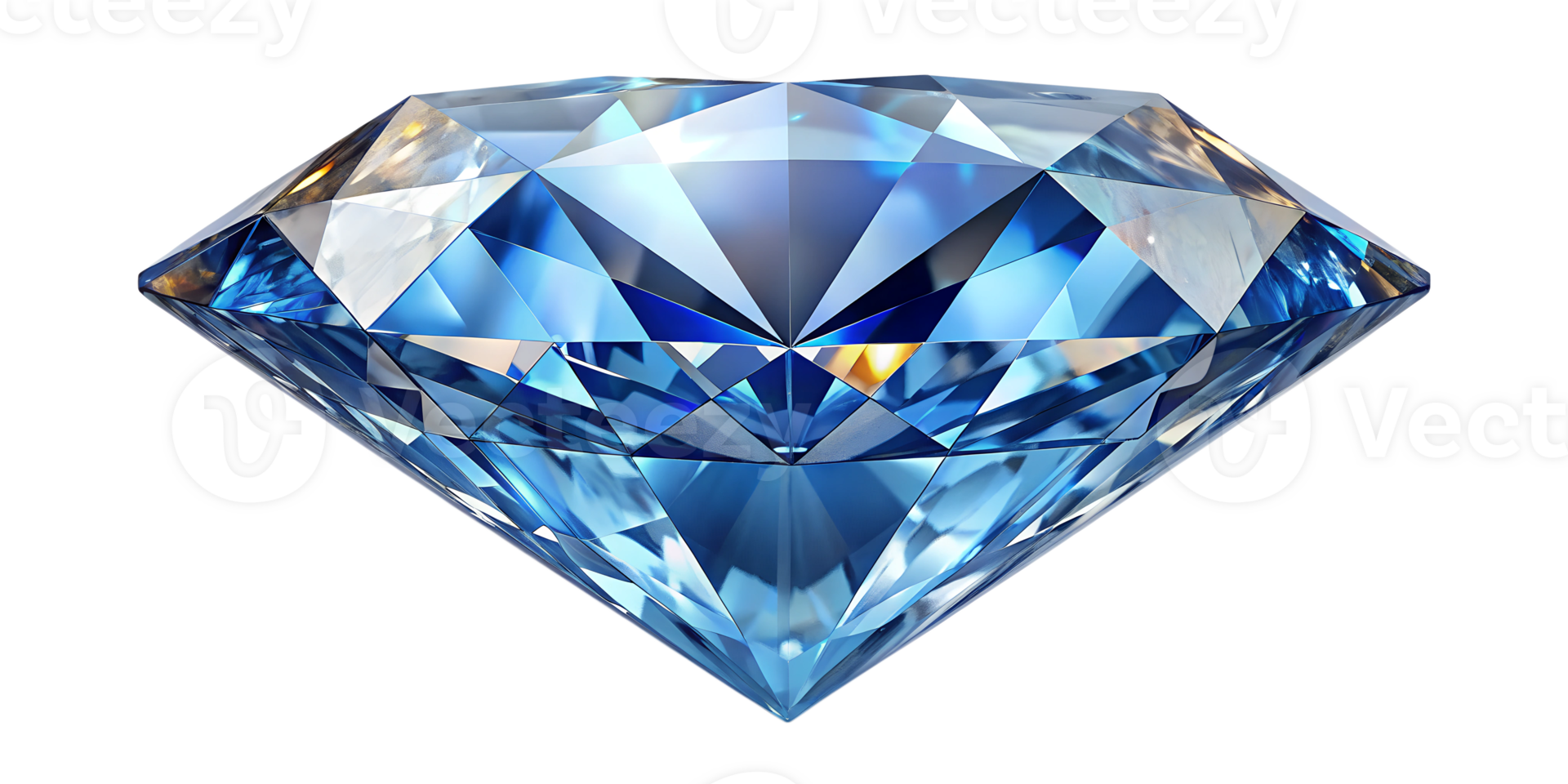 Blue diamond sparkling under light showcasing its brilliant facets, cut out transparent png