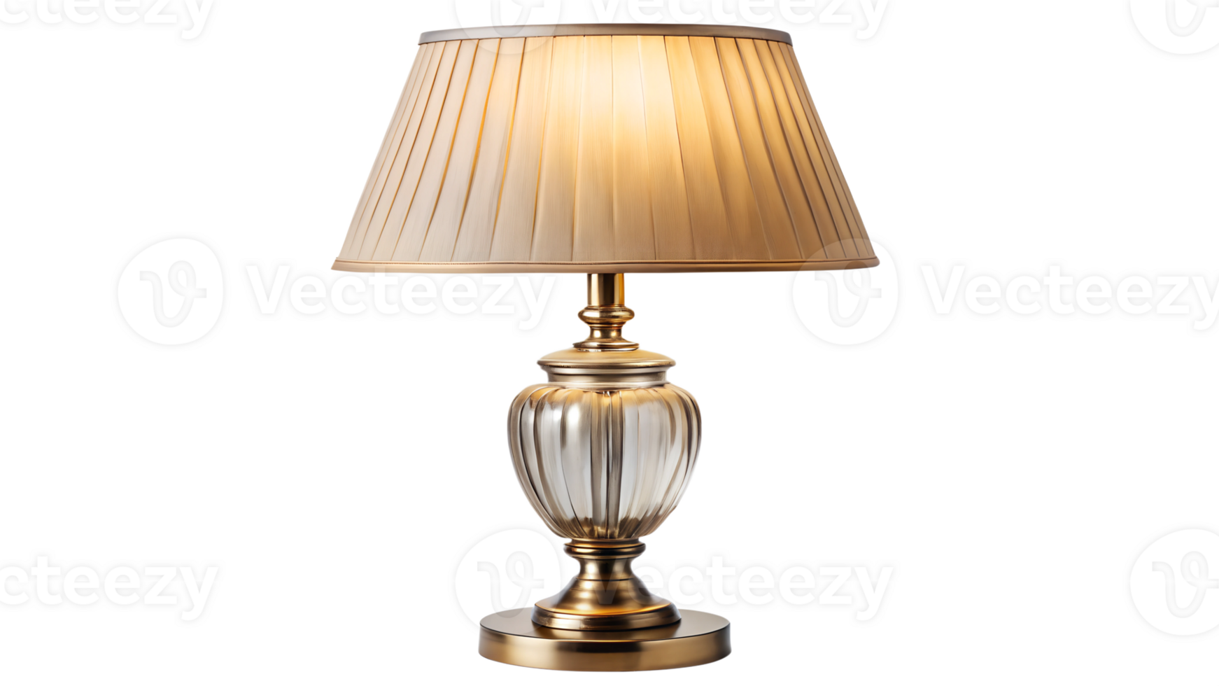 Elegant table lamp with a glass base and pleated shade design, cut out transparent png
