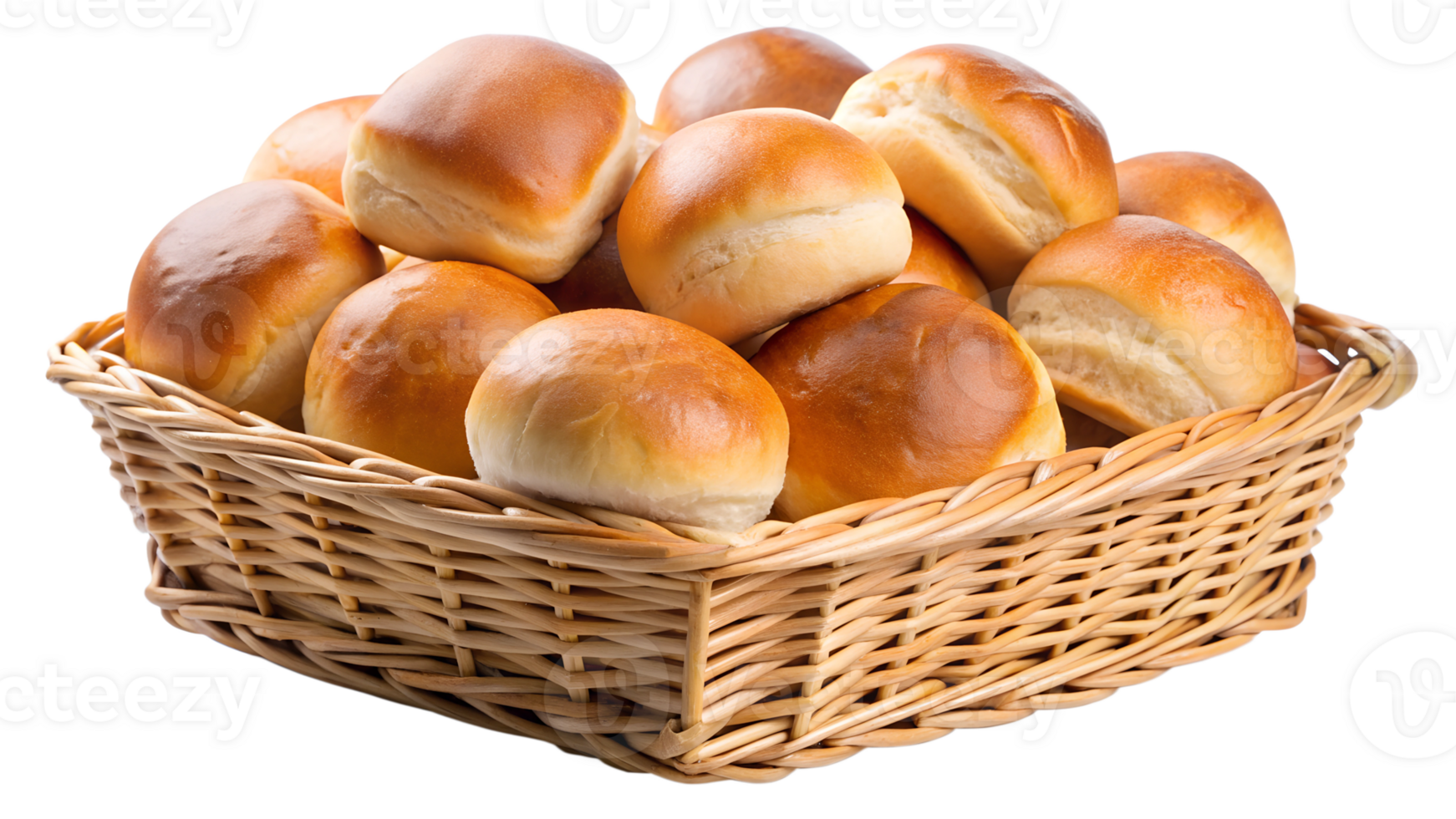 Freshly baked rolls in a wicker basket on display transparent png
