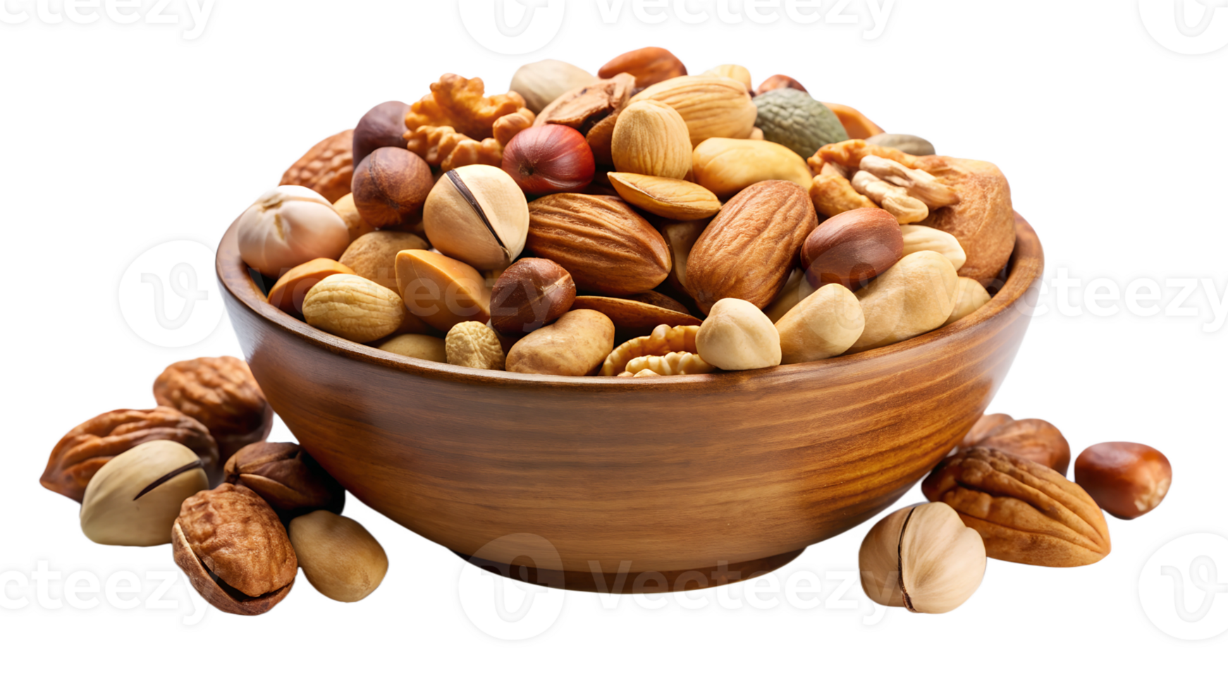Bowl of mixed nuts on white background transparent png