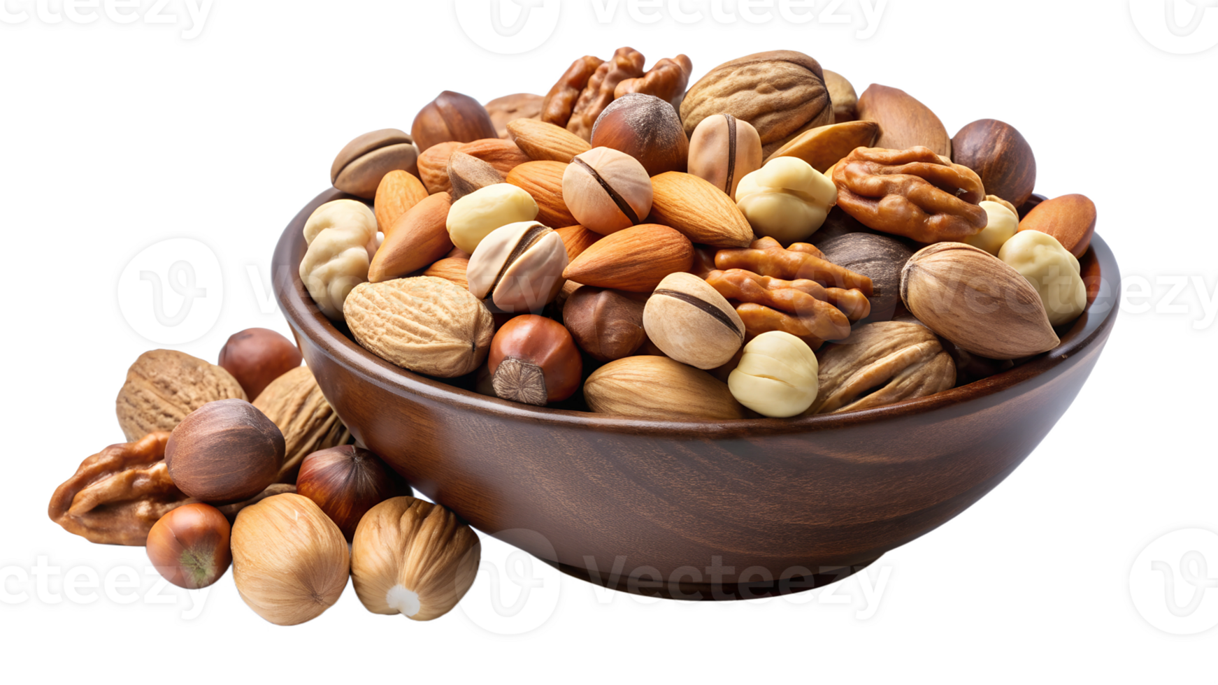 A bowl of mixed nuts on a white background transparent png