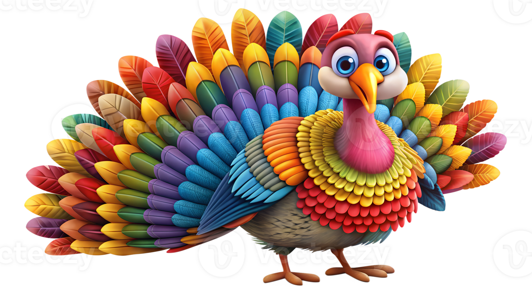 Colorful cartoon peacock with vibrant feathers transparent png