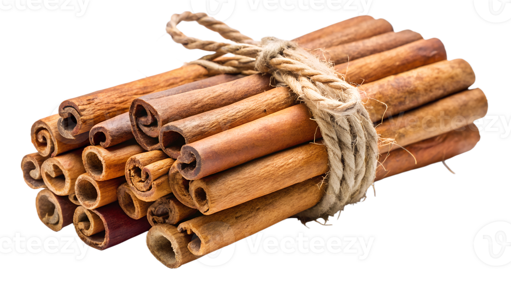 Bundled cinnamon sticks tied with natural twine transparent png