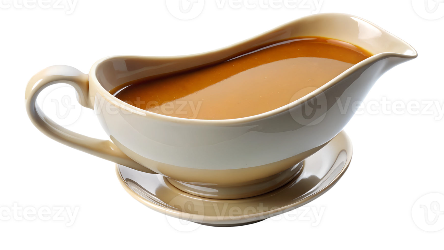 Creamy brown gravy served in a ceramic gravy boat transparent png