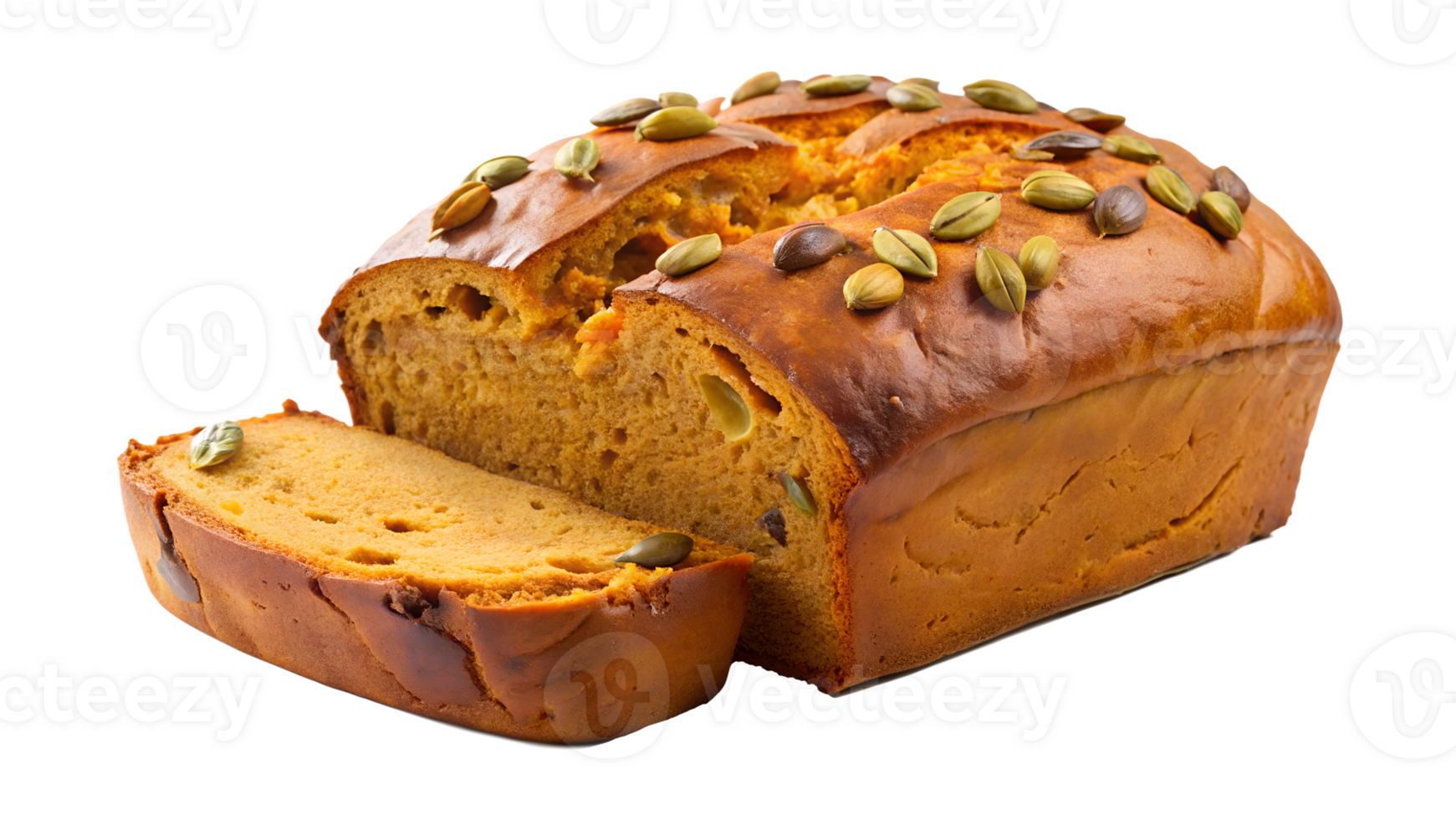 Freshly baked pumpkin loaf with seeds for fall transparent png