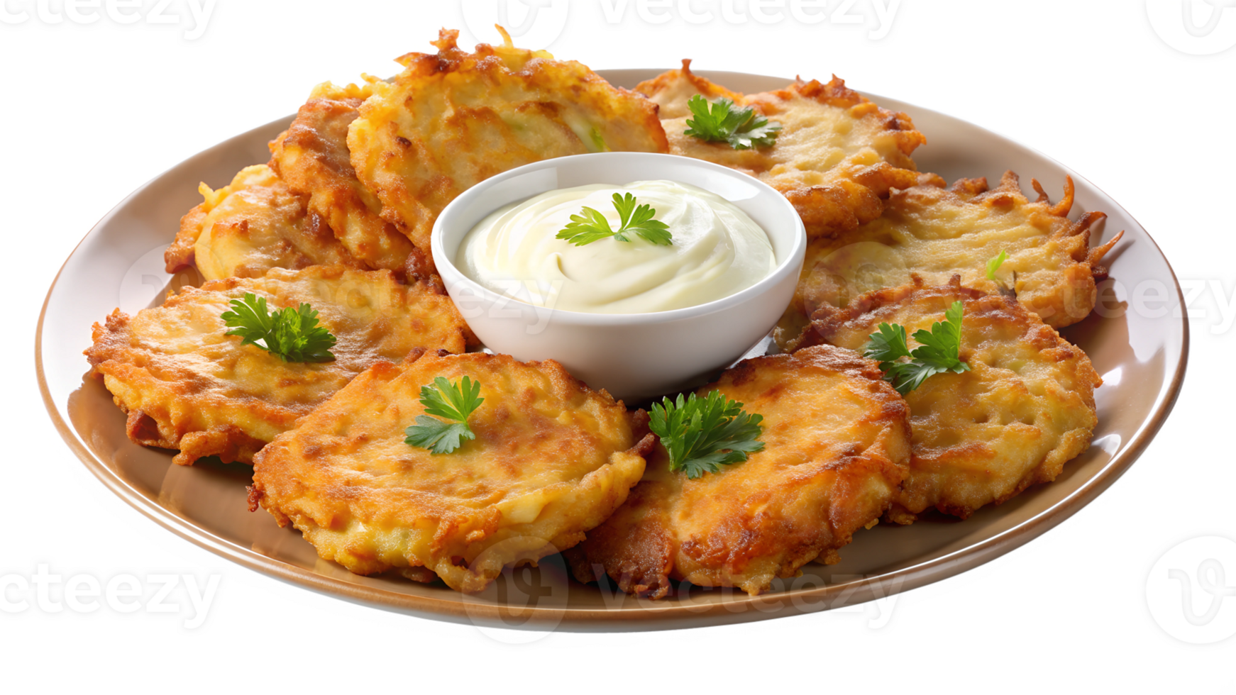 Tasty potato pancakes with sour cream transparent png