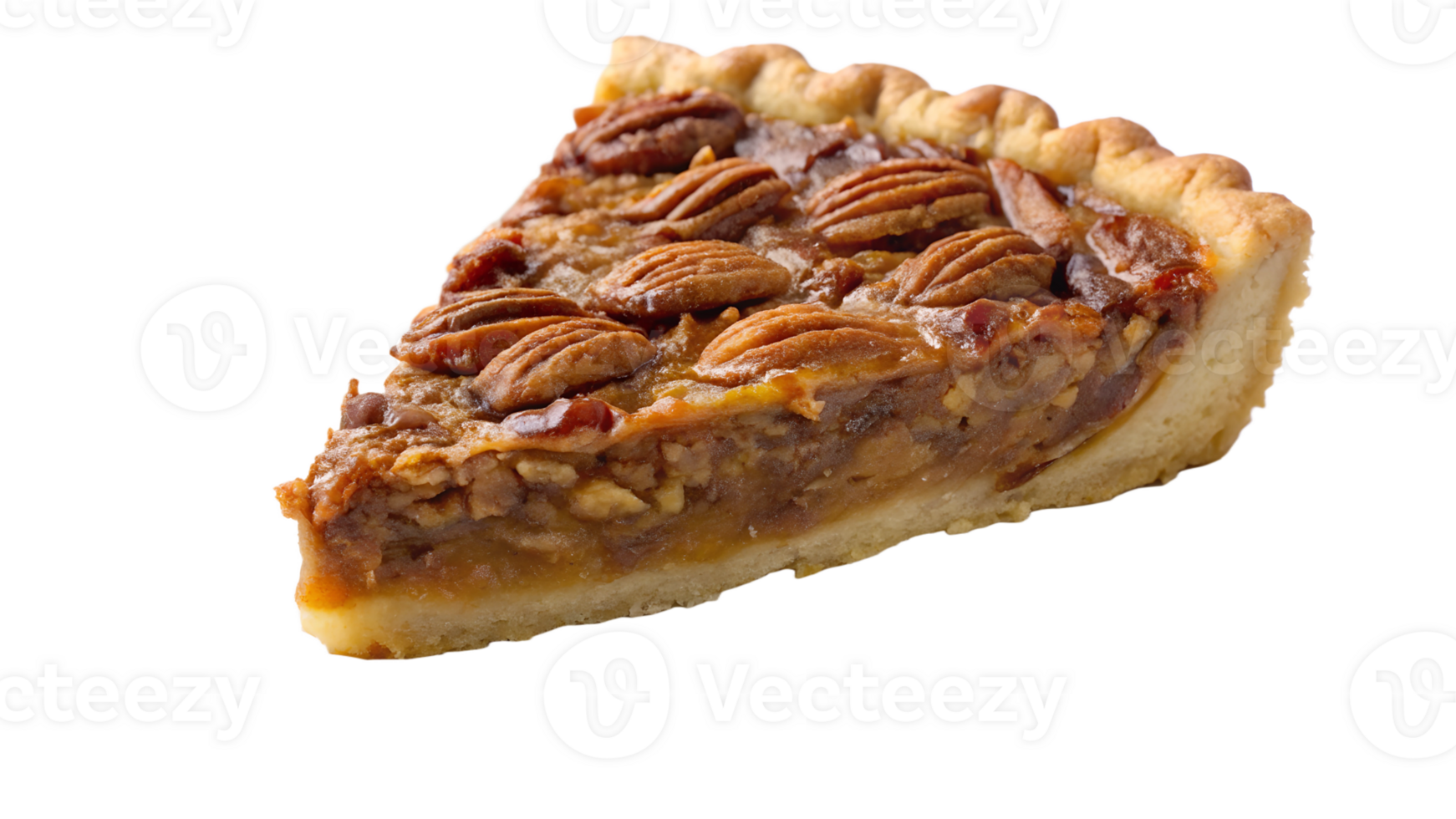 Delicious slice of pecan pie on a white background transparent png