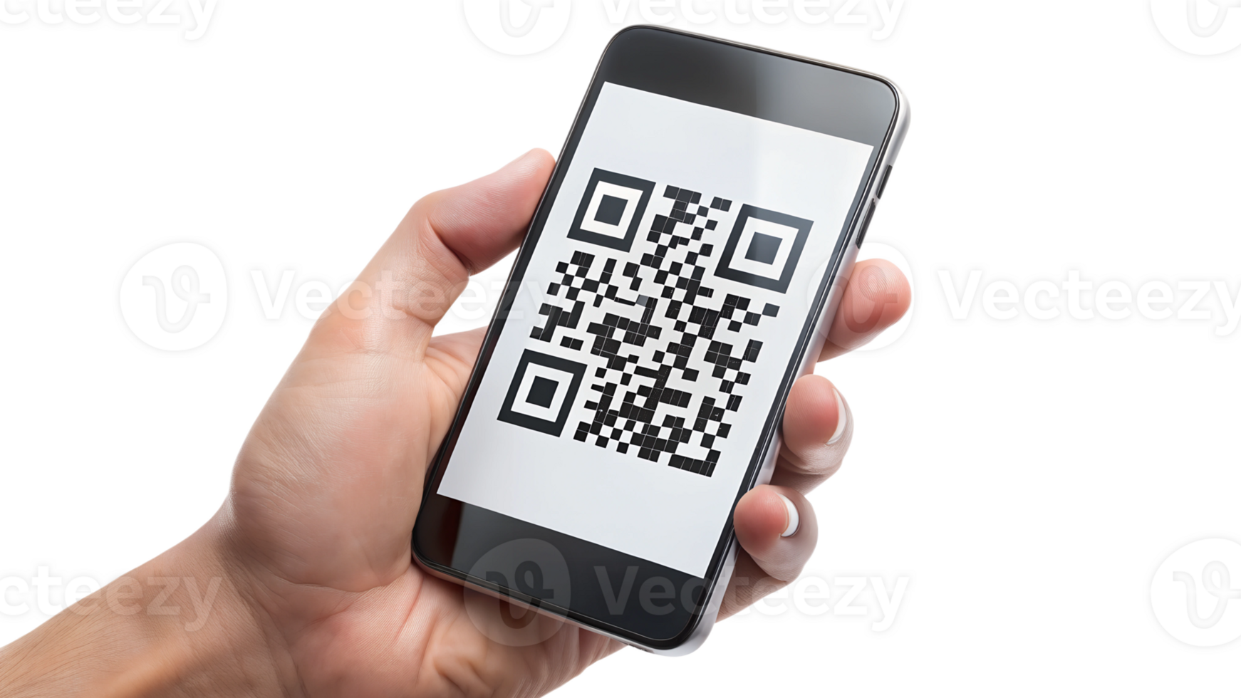 Using a smartphone to scan a printed QR code transparent png