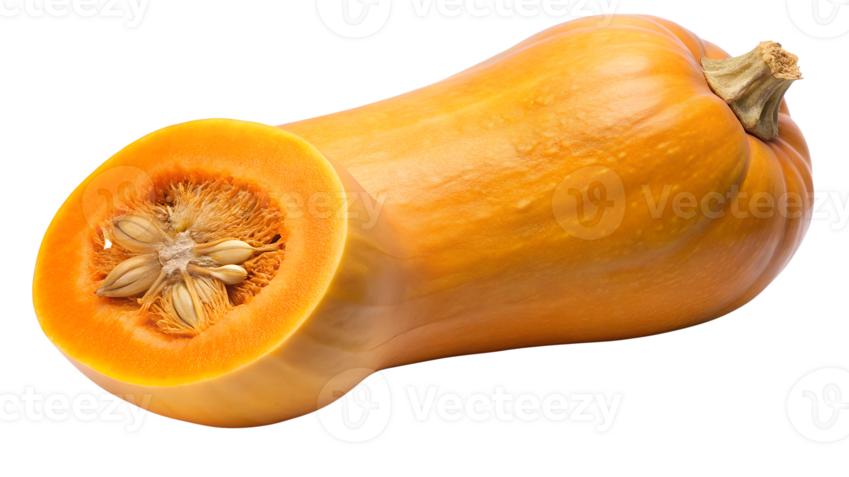 Halved butternut squash on white bg transparent png