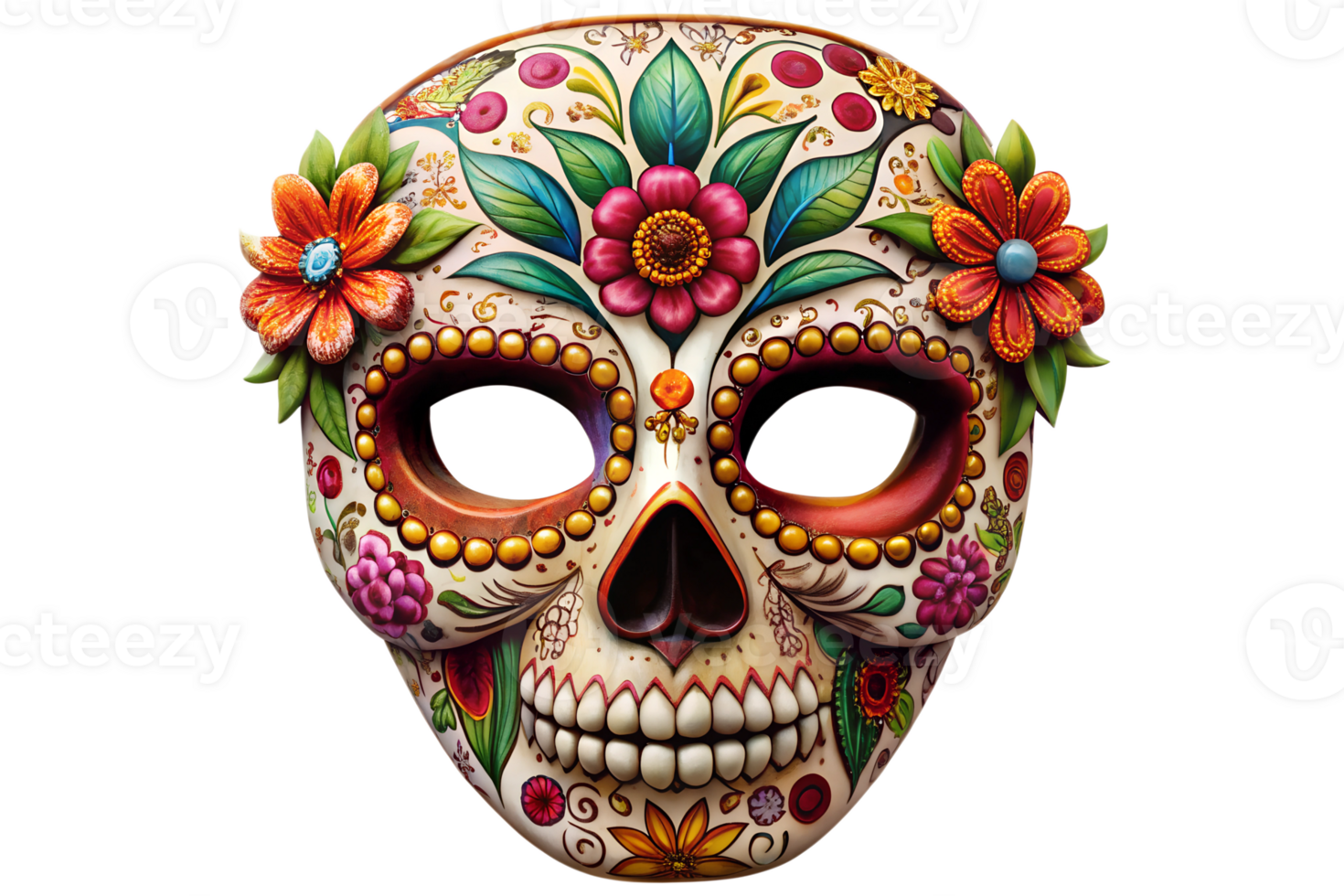 Colorful skull with flowers in daylight transparent png