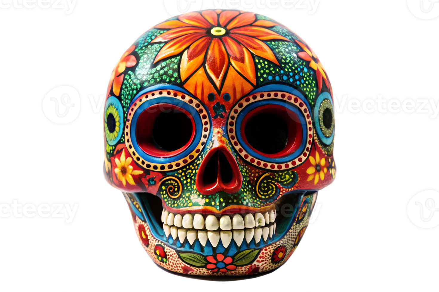 Floral-patterned skull on display transparent png