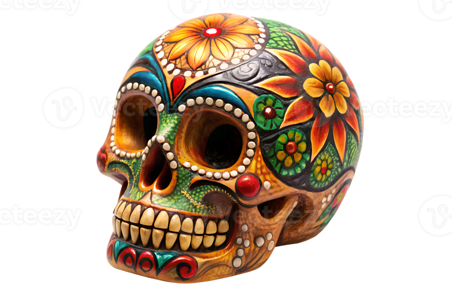 Vibrant sugar skull for Day of the Dead transparent png