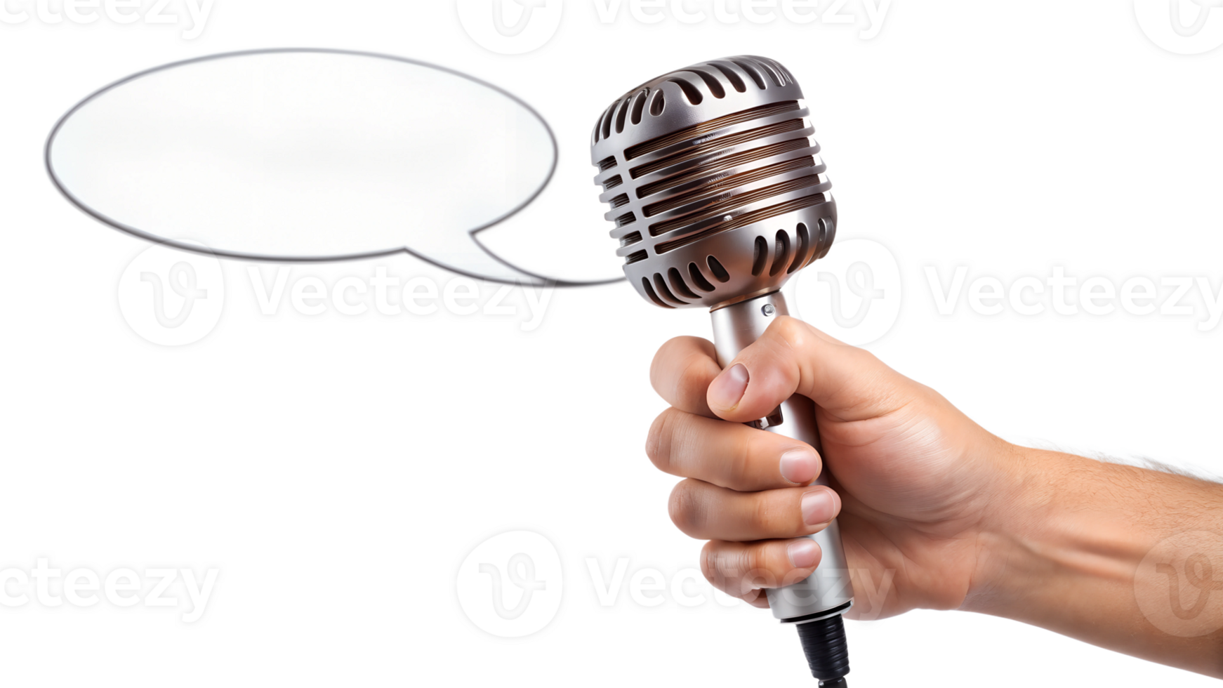 Holding a microphone and preparing to speak transparent png