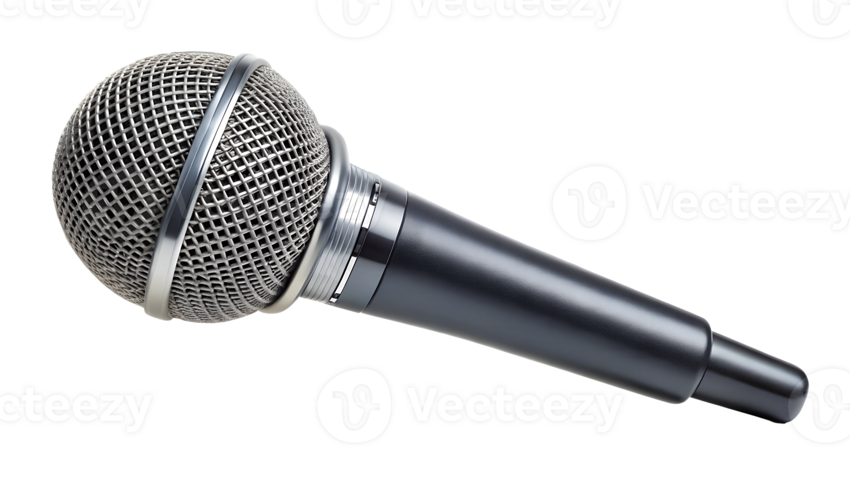 A close-up view of a black handheld microphone transparent png