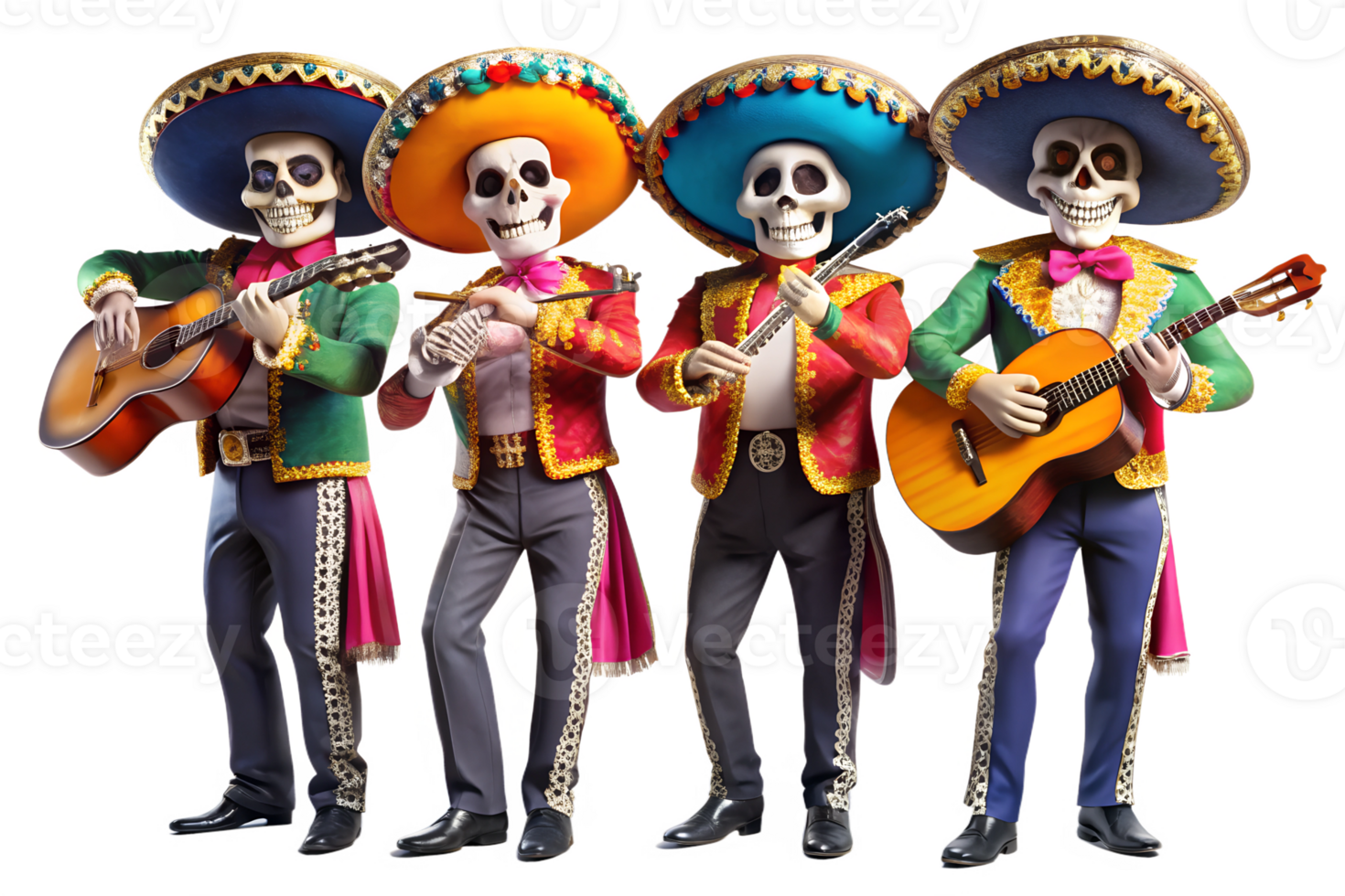 Skeletons play festive mariachi music transparent png