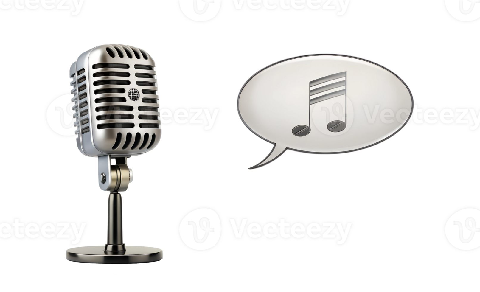 Vintage mic and music notes in a bubble transparent png