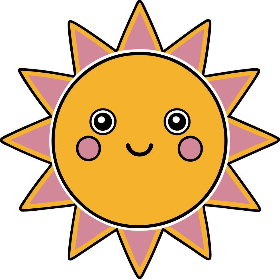Bright sun illustration in cartoon, clipart, and line art style for digital and print use. vector