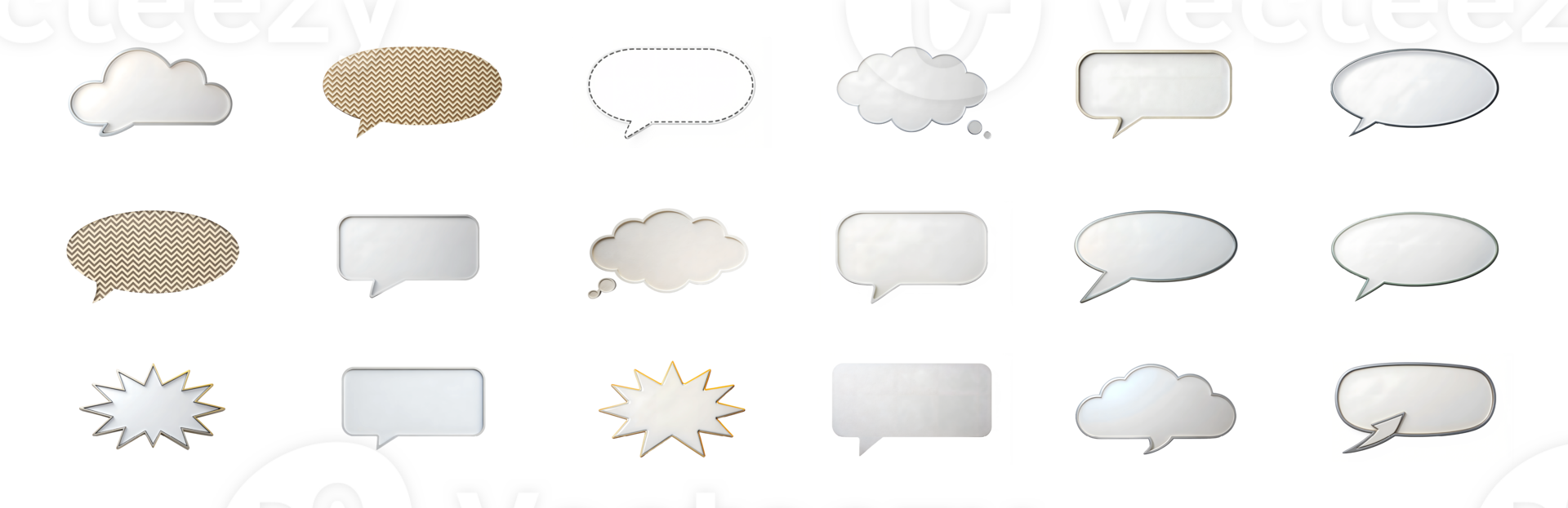 Different speech bubble shapes for designs, cut out transparent png