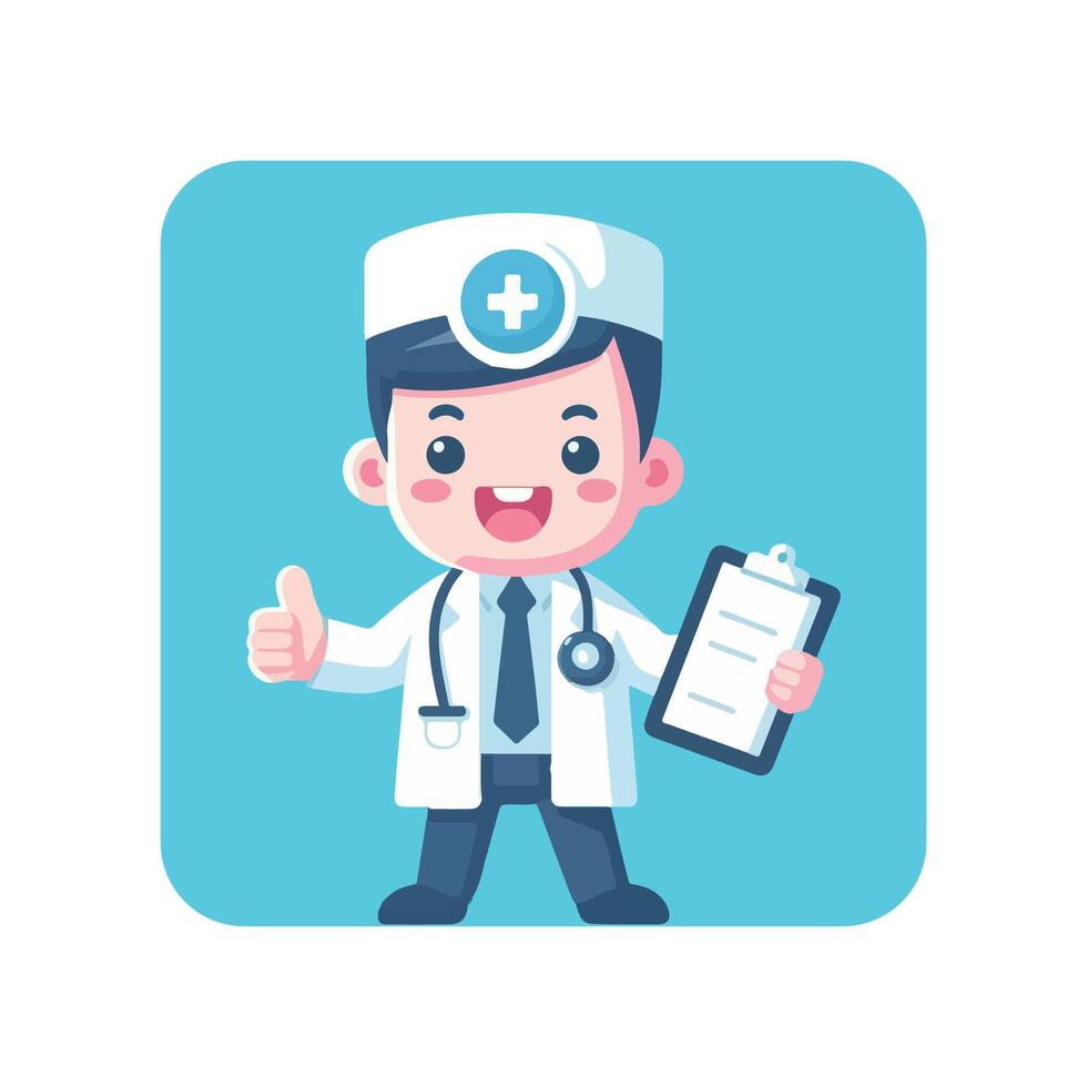 a happy doctor with a lab coat and a clipboard vector