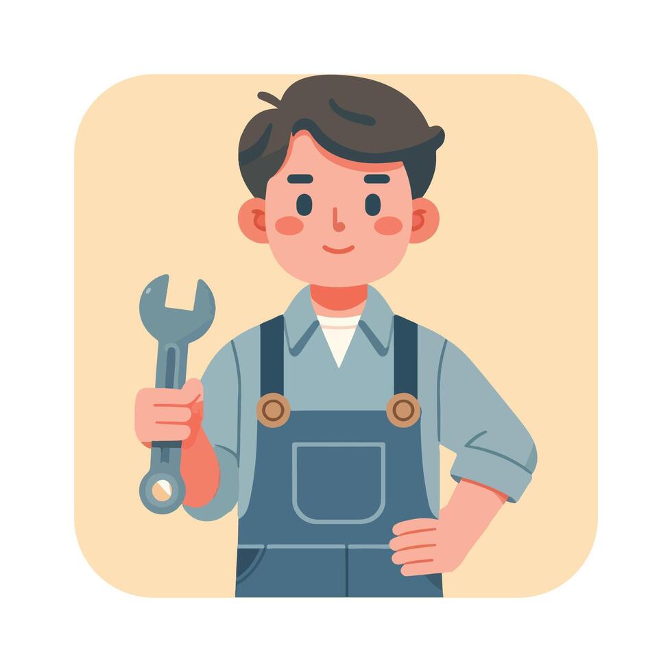 A mechanic wearing overalls and holding a wrench vector