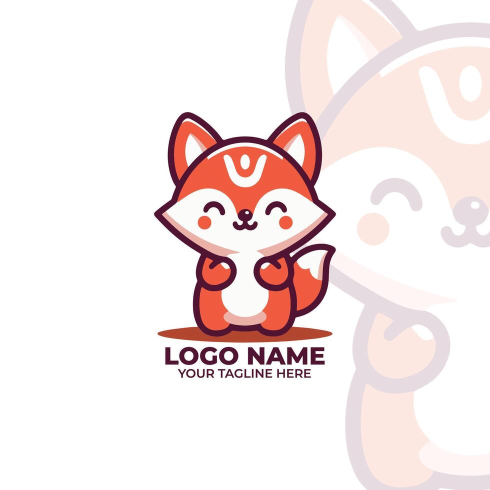 Flat style cute kitsune Logo Design vector
