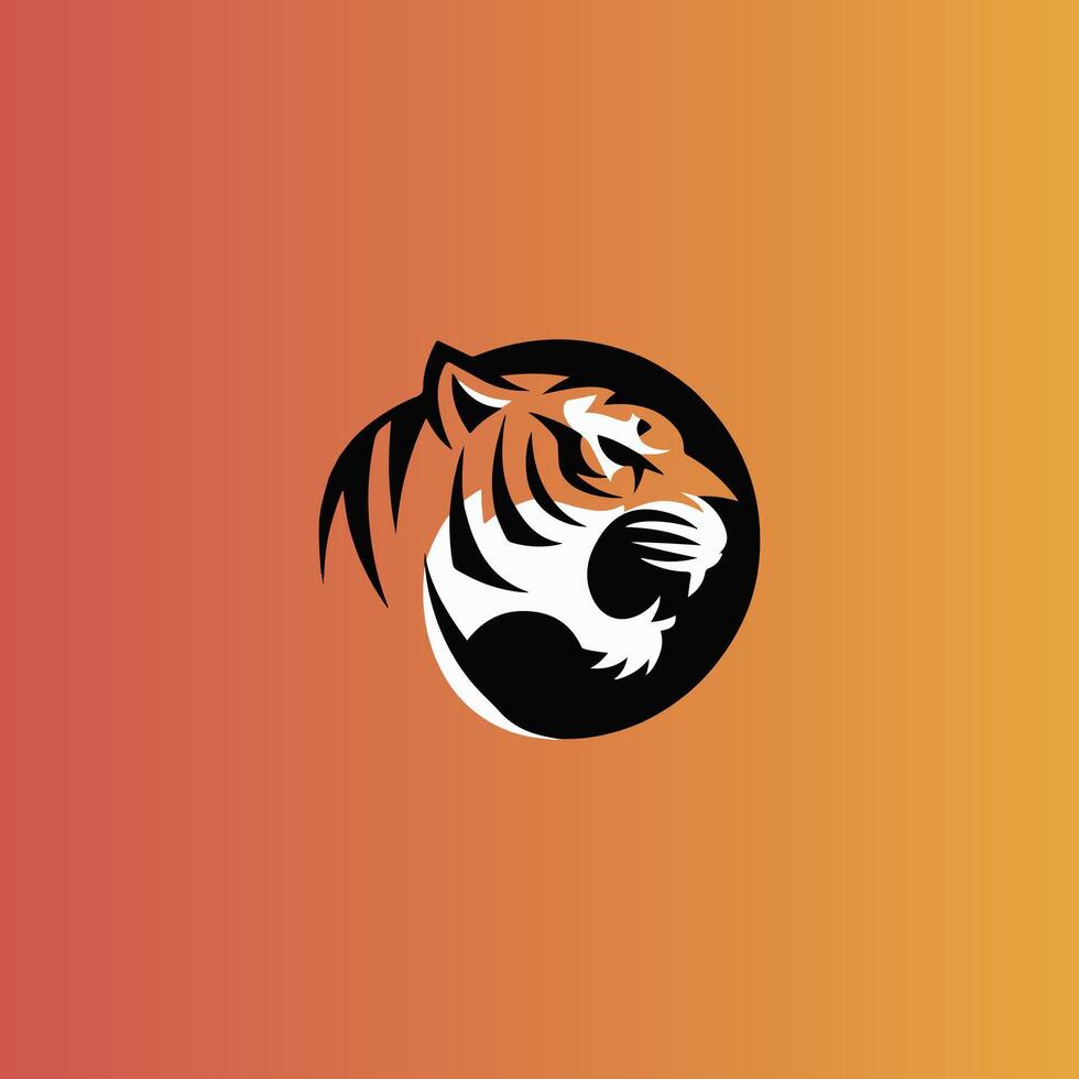 a tiger logo on an orange and red background vector