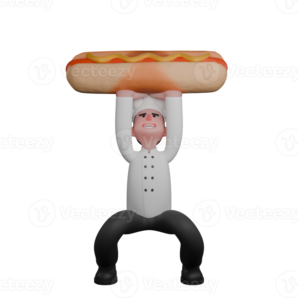 of Professional Male Chef. A Chef lifting a hotdog with both hands png