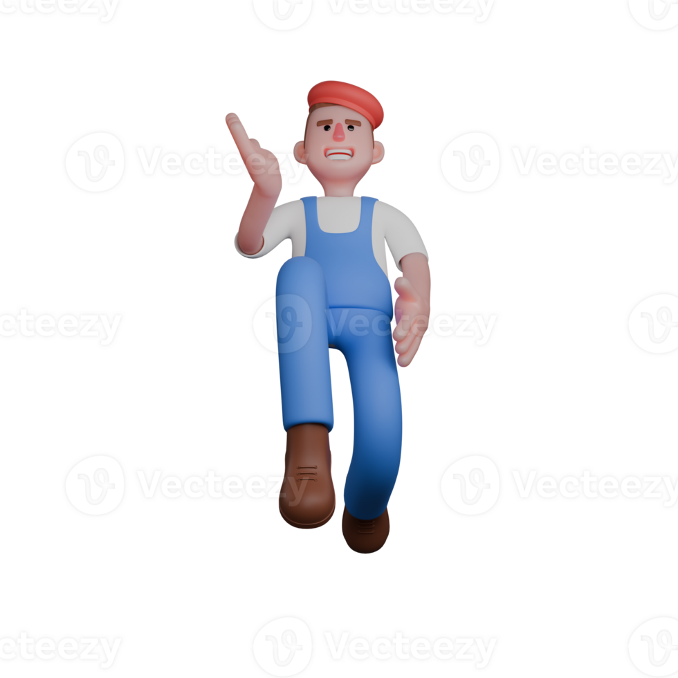 3D Professional Painter Character. a painter walking enthusiastically, with one foot lifted and one hand signaling a forward motion. Male Artist png