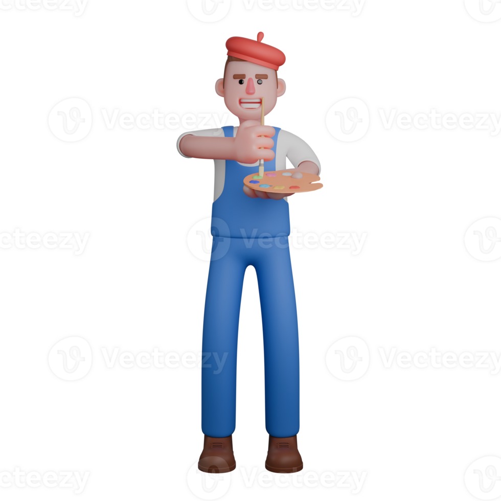 Illustrative 3D Male Painter. a painter mixing colors on his palette with full concentration. Art Leader png