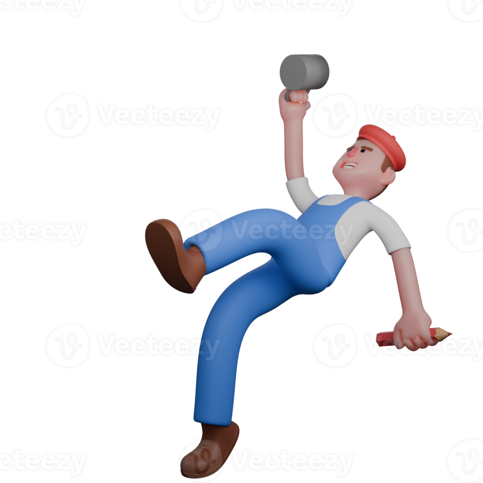 Professional Male Painter. An artist is seen jumping with enthusiasm, holding a cup of coffee in his right hand and a pencil in his left hand. 3D Artistic png