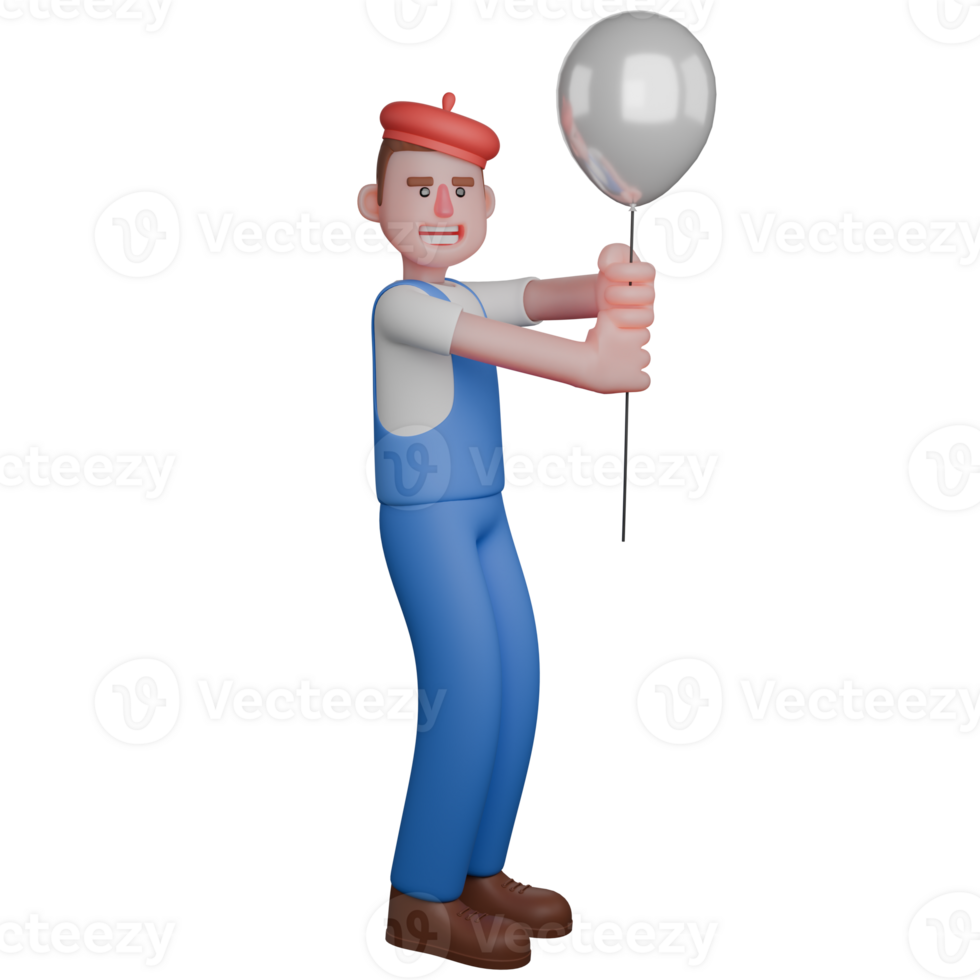3D Urban Man. An artist holding a balloon with two hands while smiling png