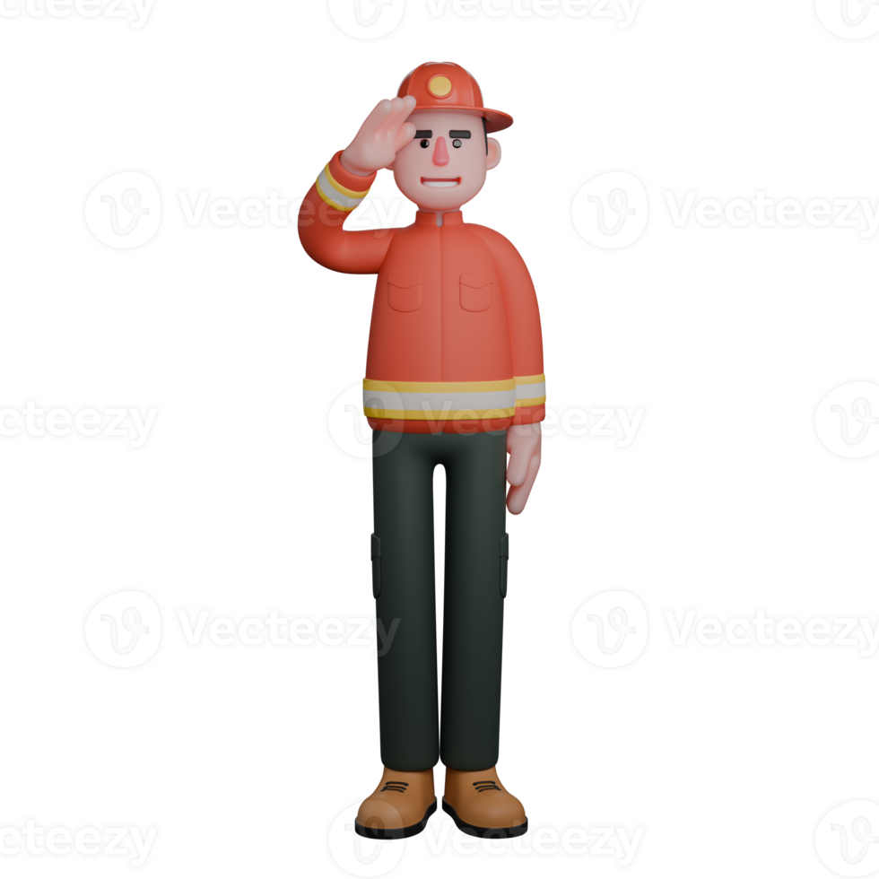 Professional Male Firefighter. A firefighter is giving a salute. 3D Firefighting png