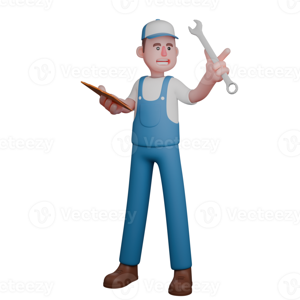 Professional Auto Technician Character. A mechanic appears ready to inspect a vehicle or machine. 3D Male Model png