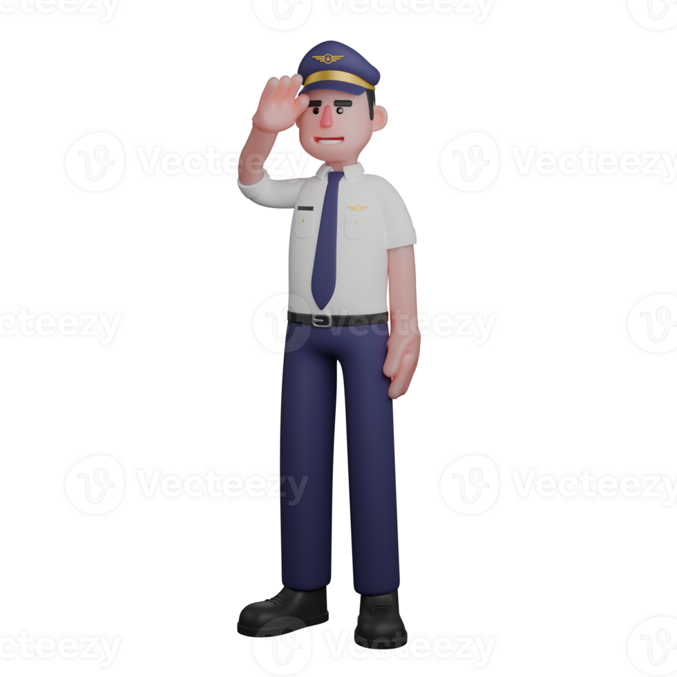 Male Pilot in 3D. A pilot is standing while saluting. Flight png
