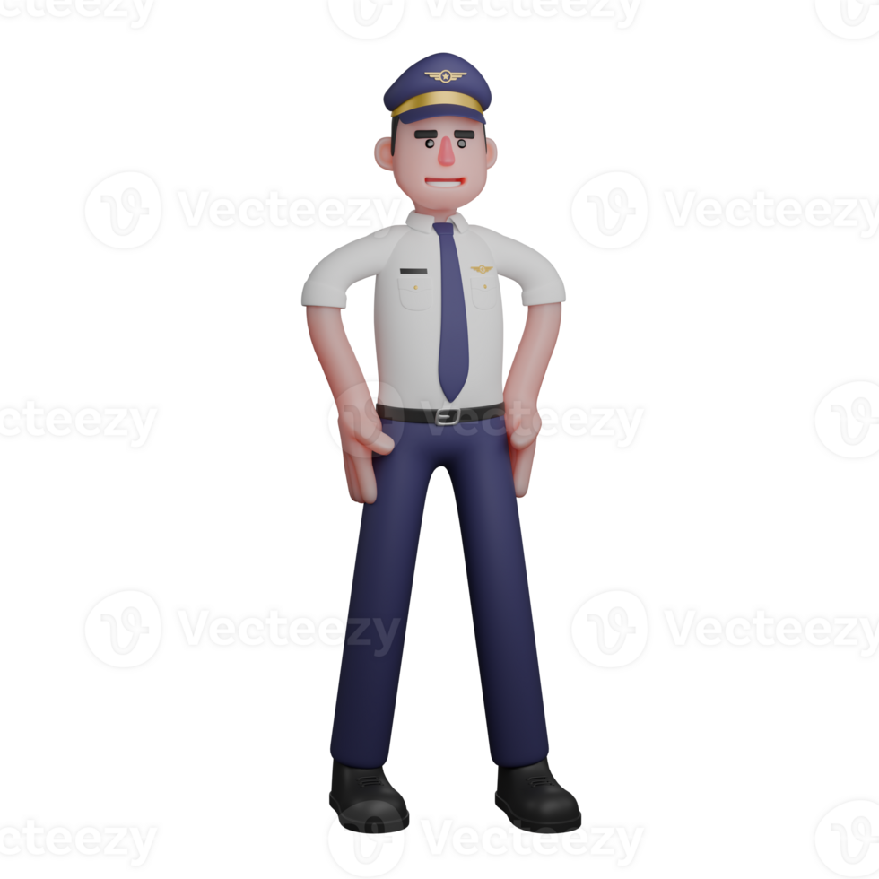 Male Pilot with Flight Gear. A pilot is standing with both hands on his waist png