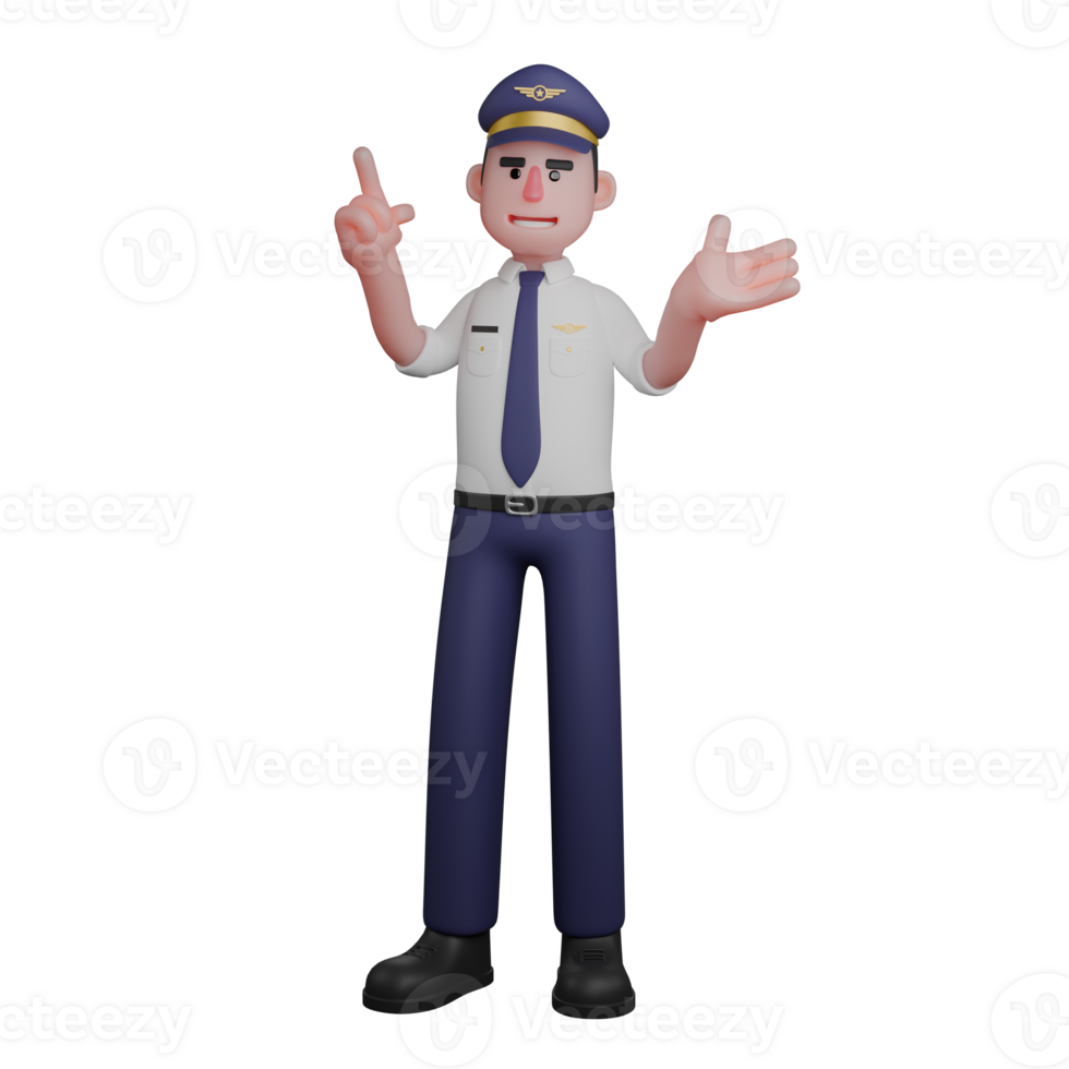 3D Cartoon Aircraft Pilot. A pilot is standing as if he is delivering information. Aviation Action png