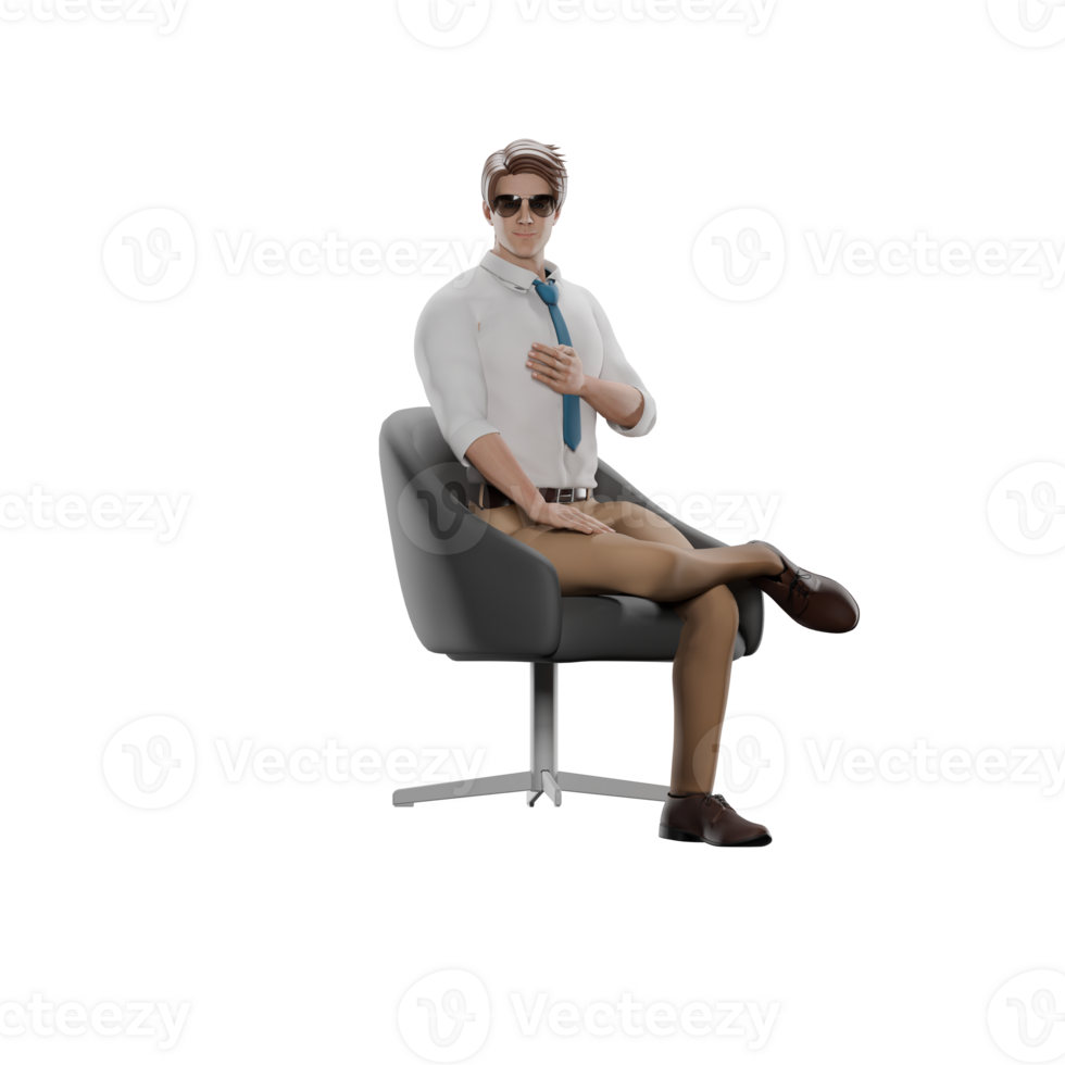 of Teacher. Male teacher is sitting on a chair while his right foot is on top of his left foot. Male Educator png