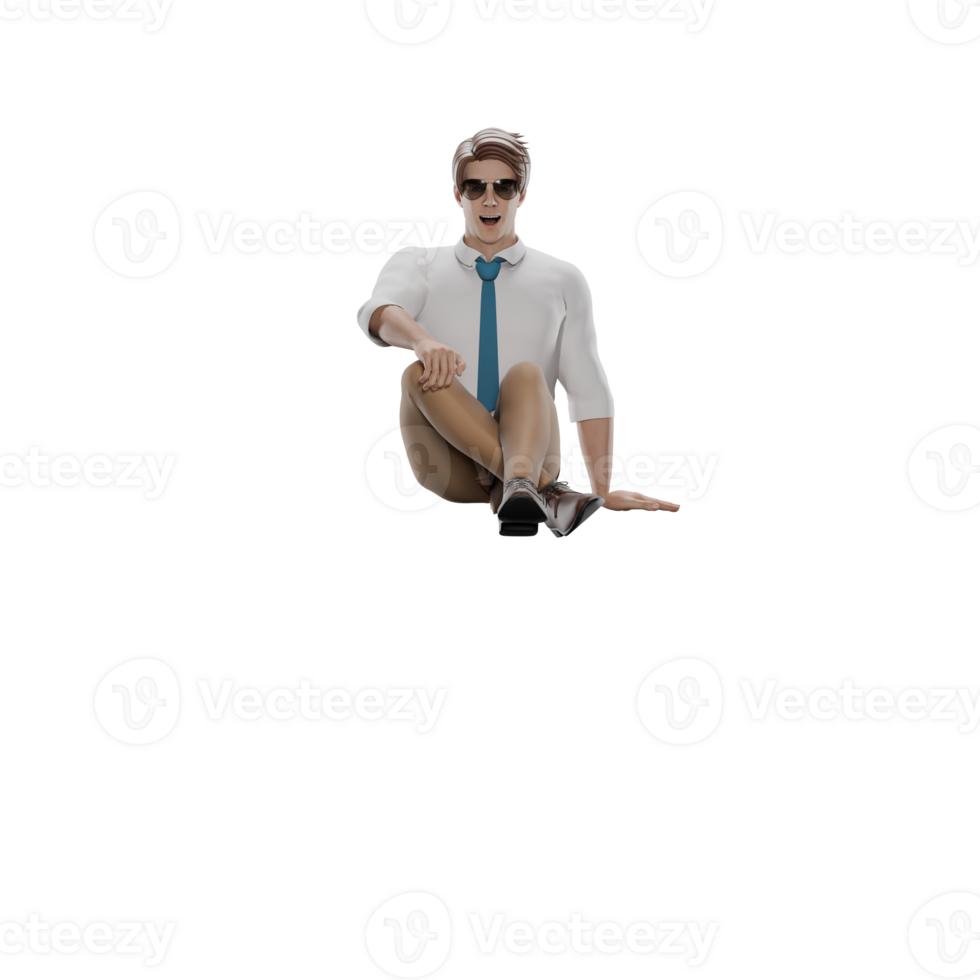 Professional Male Teacher in 3D. A male teacher sits on the floor with a relaxed pose and a friendly expression. Classroom Character png