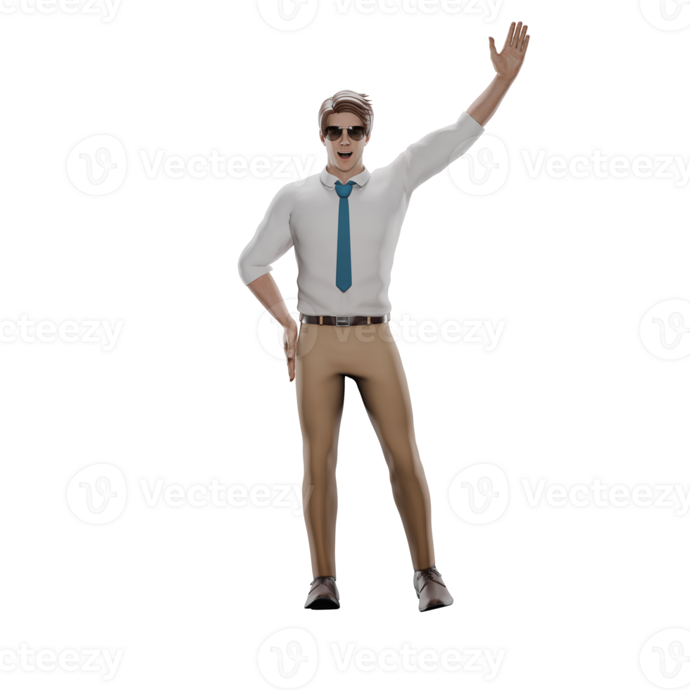 3D Educational Expert. The male teacher is standing with his left hand waving upwards while his right hand is on his waist. Cartoon Male Teacher png