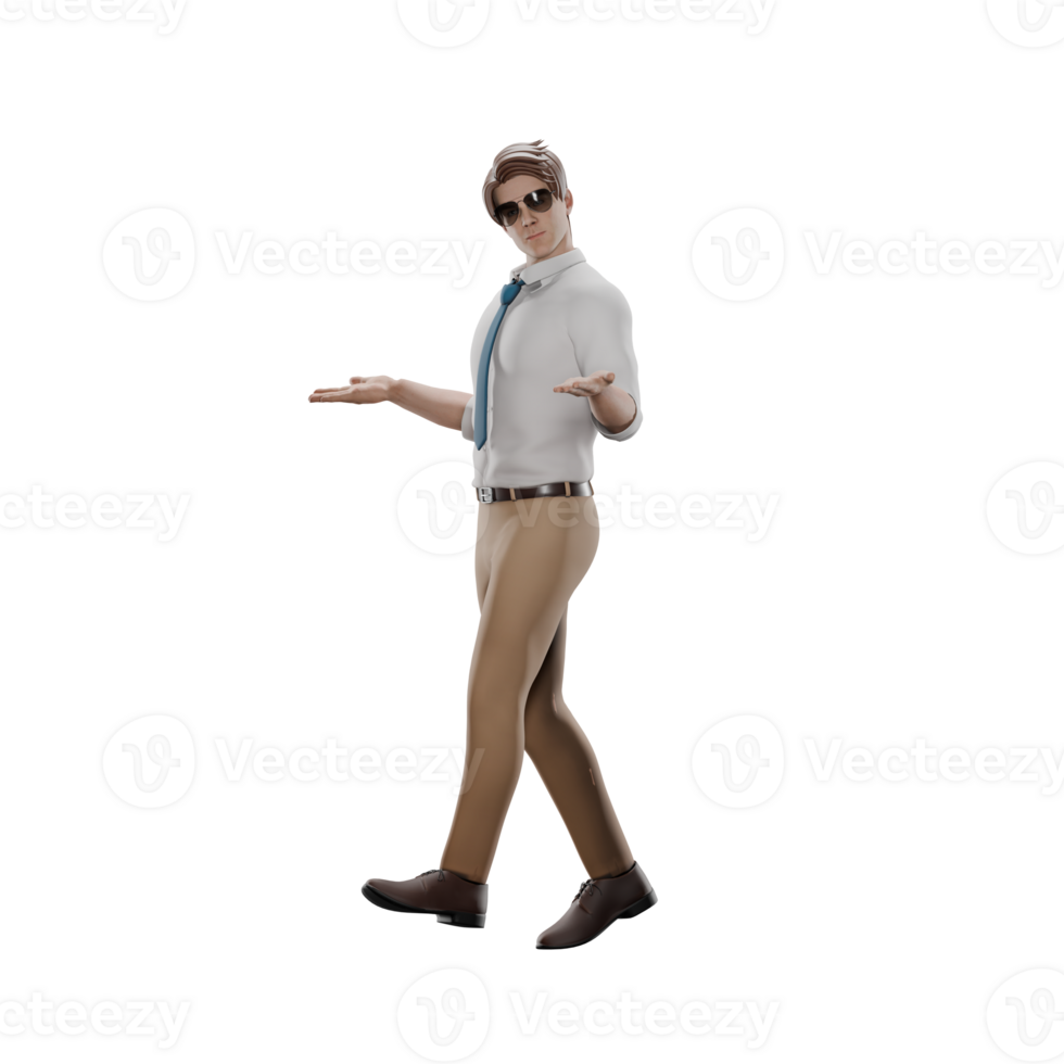 Teacher's Daily Routine in 3D. A male teacher stands in a relaxed manner with both hands facing upwards as if explaining. Male Cartoon png