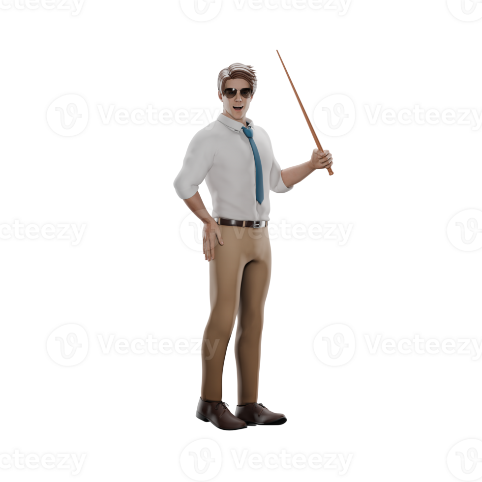 3D Urban Male. Male teacher stands with his left hand holding a stick while his right hand is on his waist. Teacher png
