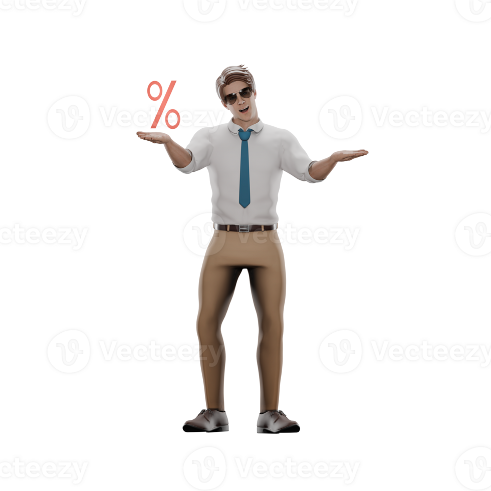Male Professional Teacher. A male teacher stands with his hands slightly spread while on his right hand there is a percent symbol. Educational png