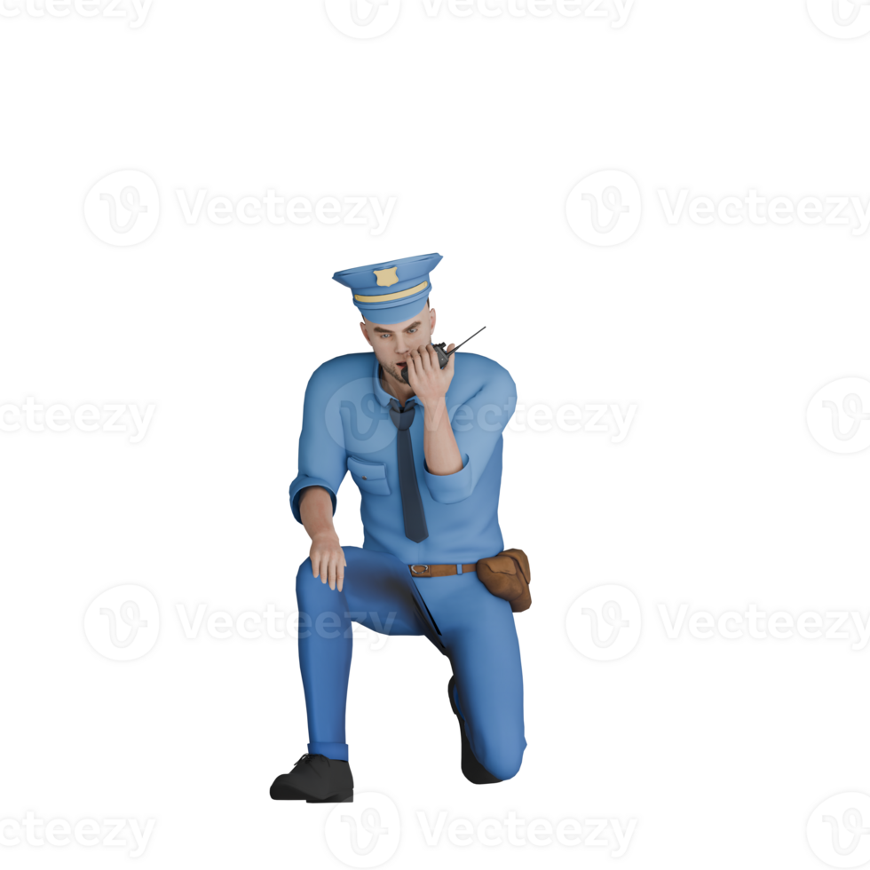 of Cartoon Cop. A male policeman kneeling with his left hand holding ht. City Law Enforcer png