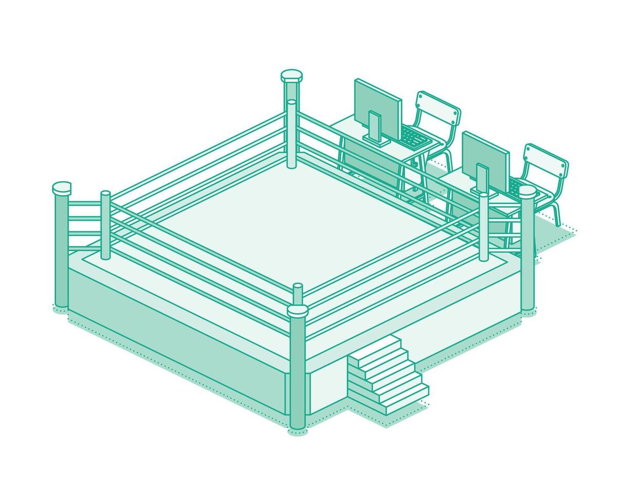 Isometric boxing ring. Wrestling ring. Training equipment. vector
