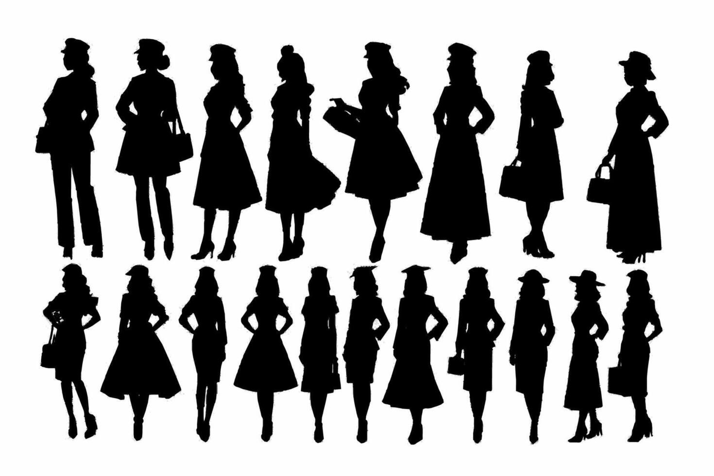 One Set of career woman silhouettes vector