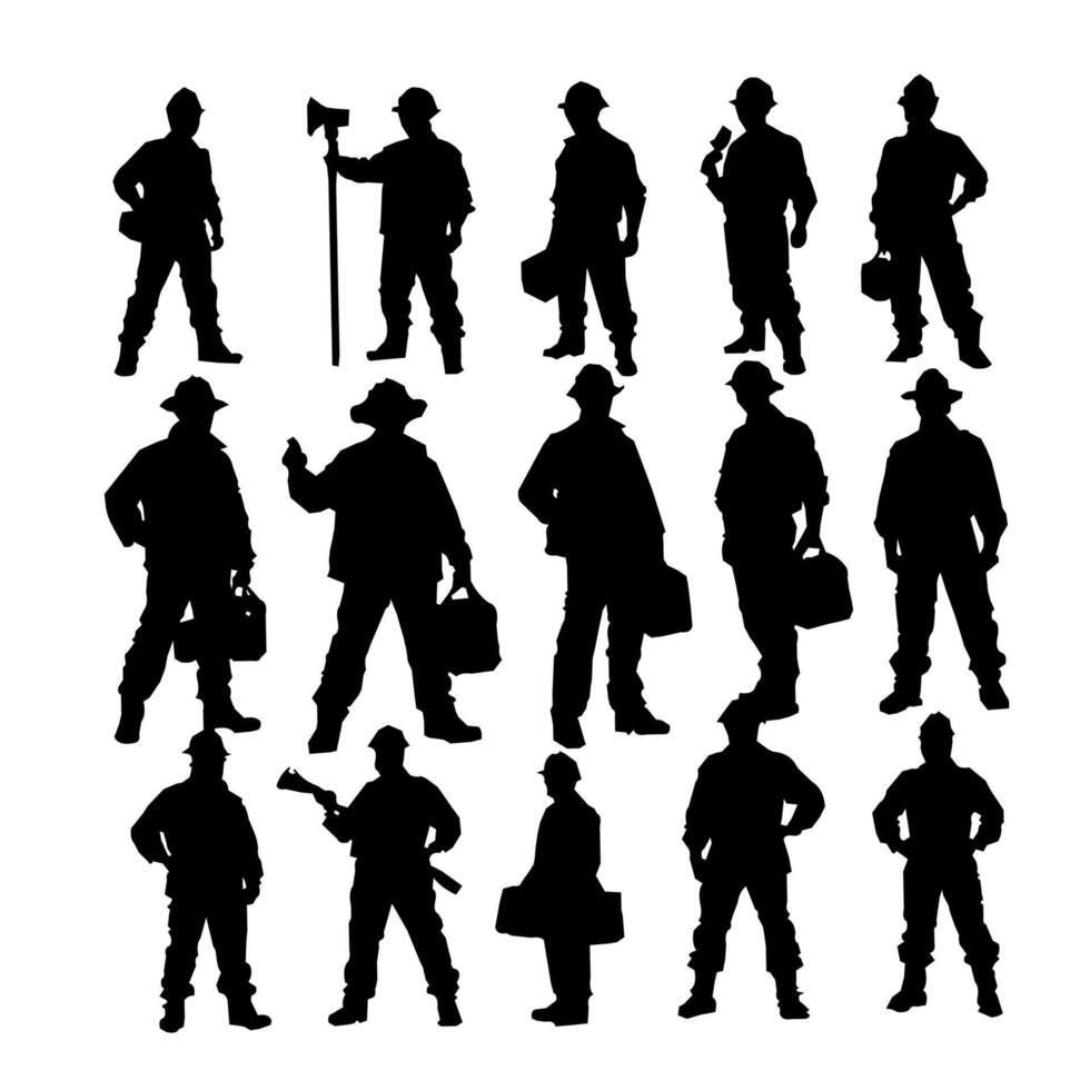 A Set of Male Worker Illustration Silhouettes vector